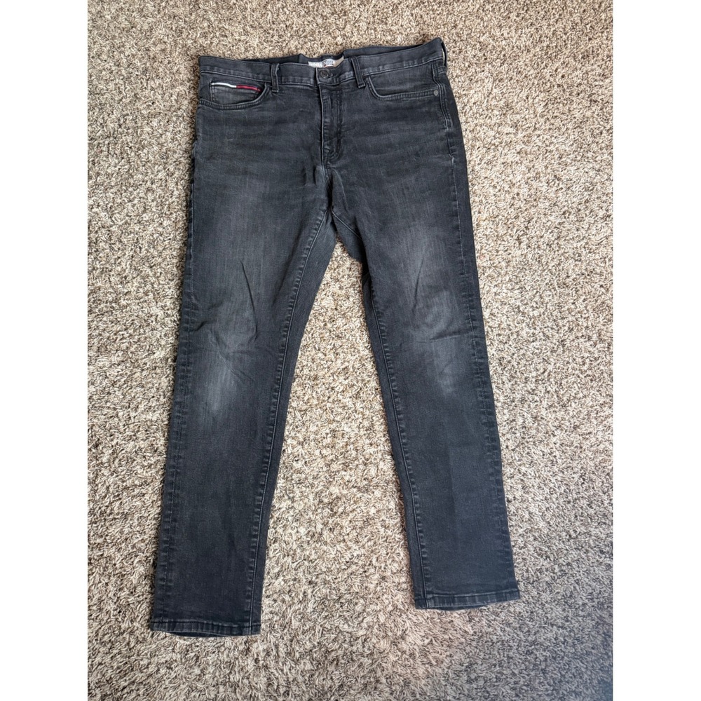 Tommy Hilfiger Selvedge Denim Jeans Mens 36x30 Faded Black Faded Wash Stretch